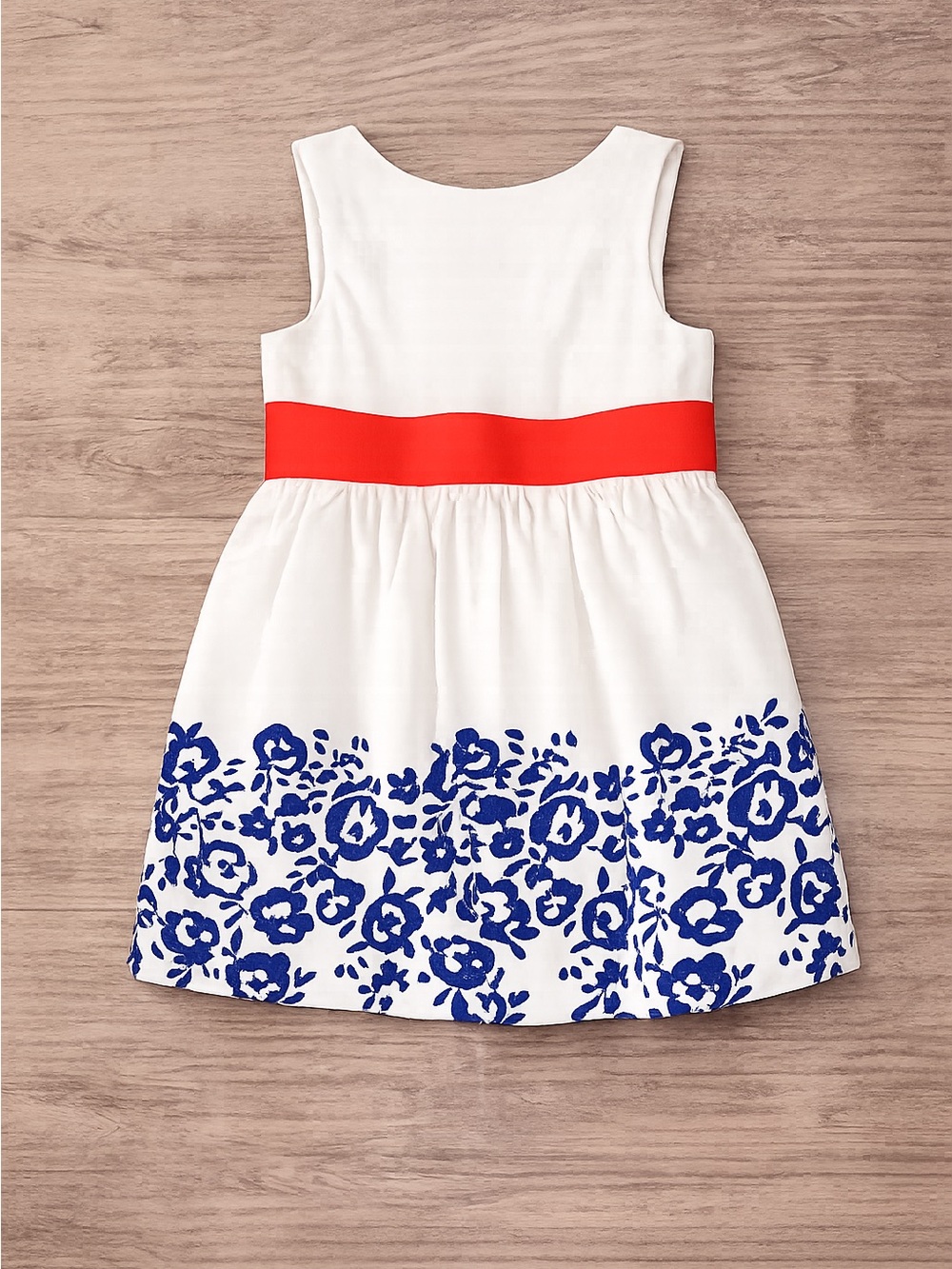 Janie and Jack Dress 2T White Blue Floral Border Orange Bow Sash Summer
